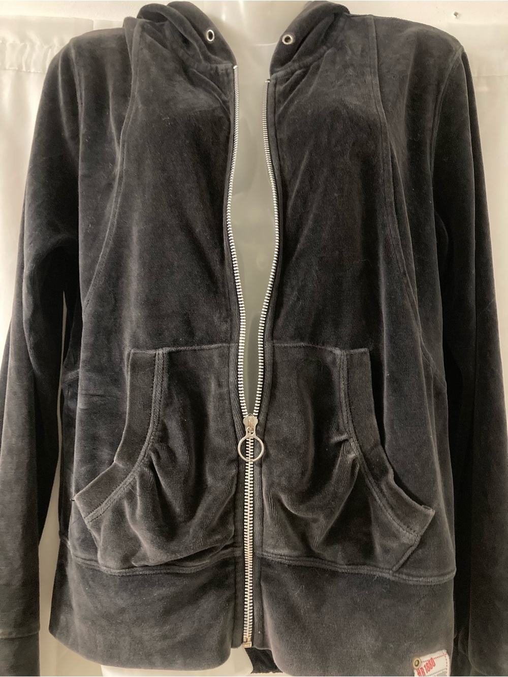 HNRG Co Black Velour Zip Hoodie Longline Y2K Goth Large